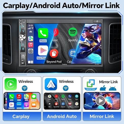 استريو مزدوج سيارة Din Din مع Carplay Apple اللاسلكي و Android Auto ، Bluetooth 5.3 تشغيل السيارة ، MirrorLink ، 7 "HD شاشة اللمس ، الكاميرا الاحتياط in Kuwait