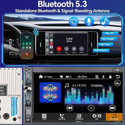استريو مزدوج سيارة Din Din مع Carplay Apple اللاسلكي و Android Auto ، Bluetooth 5.3 تشغيل السيارة ، MirrorLink ، 7 "HD شاشة اللمس ، الكاميرا الاحتياط in Kuwait