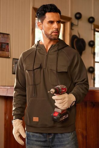 Men Tactical Hoodies Quarter Zip Long Sleeve Hooded Sweatshirts with Pockets (S-XXL) in Saudi Arabia
