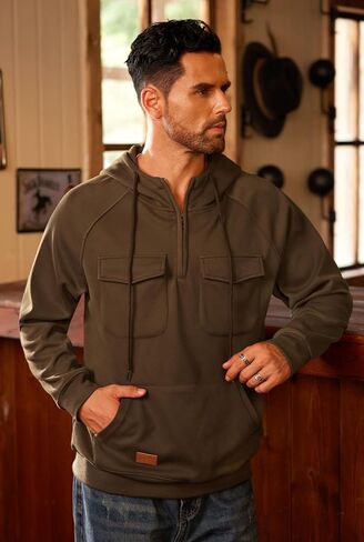 Men Tactical Hoodies Quarter Zip Long Sleeve Hooded Sweatshirts with Pockets (S-XXL) in Saudi Arabia
