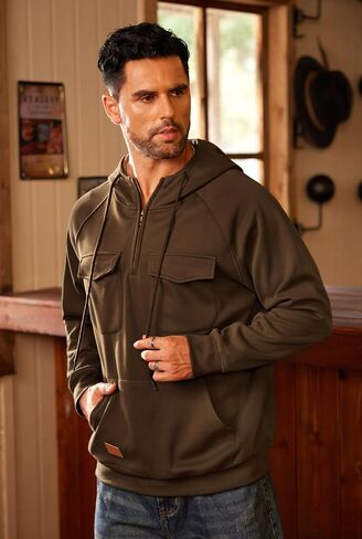 Men Tactical Hoodies Quarter Zip Long Sleeve Hooded Sweatshirts with Pockets (S-XXL) in Saudi Arabia