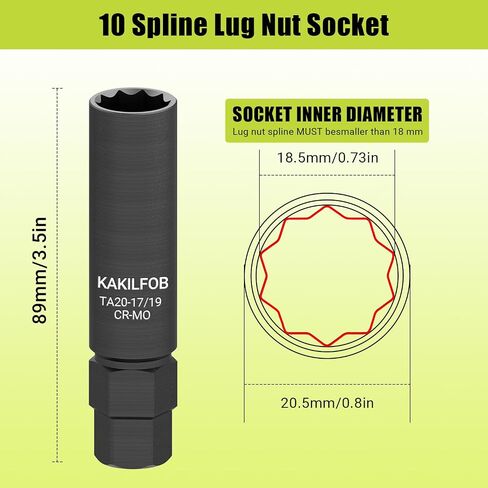 10 Spline Lug Nut Socket, Replacement for TA20-17/19, Compatible with Bimecc 10 Spline Lug Key, for Removing 10 Point Lug Nut Key for Truck Large SUV with 13/16 and 7/8 Hex Drive, CR-MO in Saudi Arabia