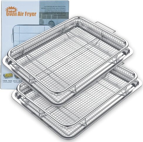Air Fryer Basket for Oven, Extra Large 15.6" x 11.6" (Silver), Oven Air Fryer Basket and Tray Set, Stainless Steel Air Fryer Pan and Crisper Tray for Cooking, Baking, Dishwasher, and Broiling in Kuwait
