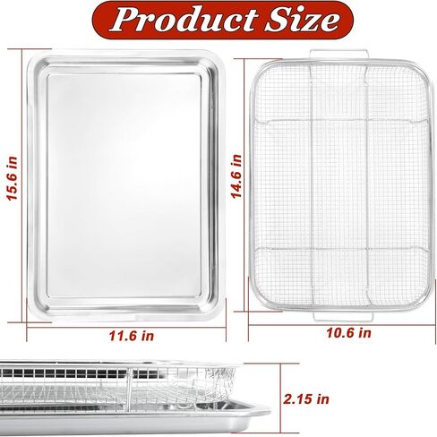 Air Fryer Basket for Oven, Extra Large 15.6" x 11.6" (Silver), Oven Air Fryer Basket and Tray Set, Stainless Steel Air Fryer Pan and Crisper Tray for Cooking, Baking, Dishwasher, and Broiling in Kuwait