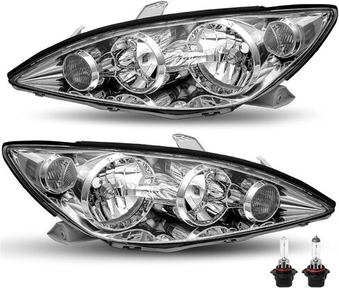 JSBOYAT Headlight Assembly Replacement for 2005 2006 Toyota Camry LE XLE SE Driver and Passenger Side (Chrome Housing & Amber Reflector) in Saudi Arabia