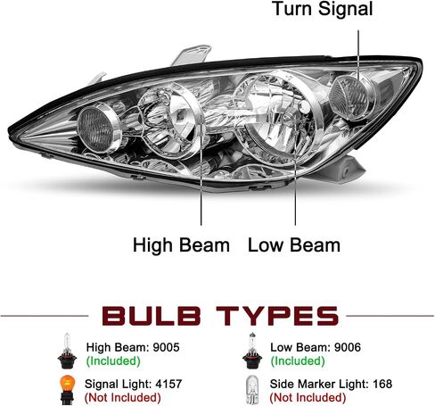 JSBOYAT Headlight Assembly Replacement for 2005 2006 Toyota Camry LE XLE SE Driver and Passenger Side (Chrome Housing & Amber Reflector) in Saudi Arabia