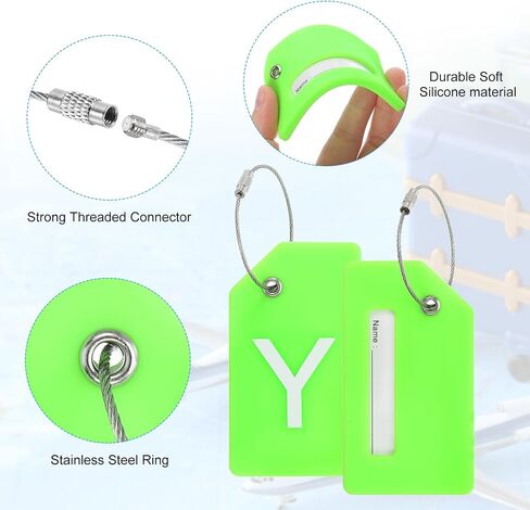 PATIKIL Initial Luggage Tags, 2 Pcs Silicone Suitcase Tag Identifier ID Card Holder Unique Luggage Name Tags with Stainless Steel Loop, Letter M, Green in Saudi Arabia