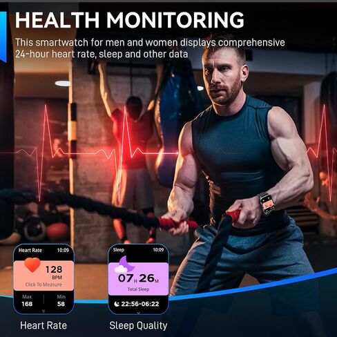 ساعة ذكية عسكرية للرجال الذين يعانون من مصباح LED Watch 2.0 '' Big Screen Smart -Watch 430mAh Big Battery Fitness Tracker مع شاشة نوم ضربات نبضات ، قم بإجراء مكالمات لـ iPhone Android (أسود) in Saudi Arabia