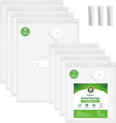 Syntus 60 Pcs Reusable Vacuum Sealer Bags for Food, S+M+L in Kuwait