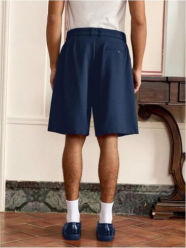 Verdusa Men's Straight Leg Belted Dressy Shorts Summer Knee Length Shorts in Saudi Arabia