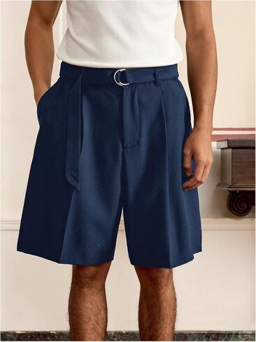 Verdusa Men's Straight Leg Belted Dressy Shorts Summer Knee Length Shorts in Saudi Arabia