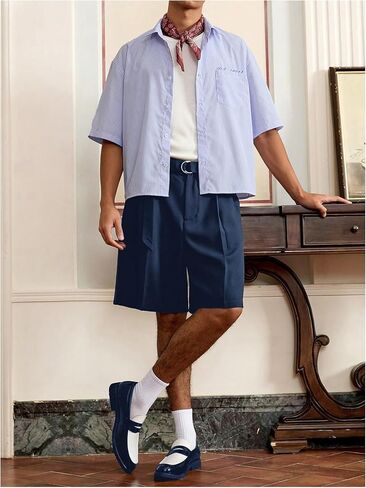 Verdusa Men's Straight Leg Belted Dressy Shorts Summer Knee Length Shorts in Saudi Arabia
