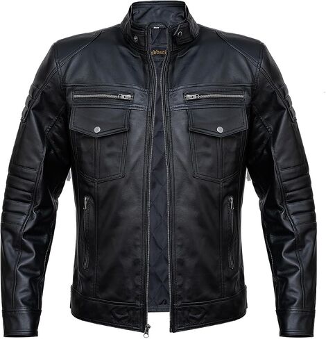 Men Cafe Racer Motorcycle Style Solid Coll Color Jacket | سترة جلدية بنية رفيعة in Kuwait