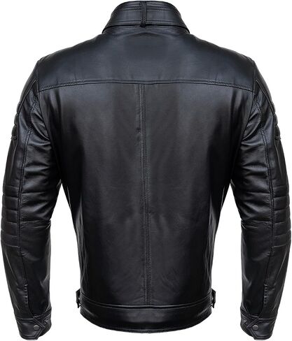 Men Cafe Racer Motorcycle Style Solid Coll Color Jacket | سترة جلدية بنية رفيعة in Kuwait