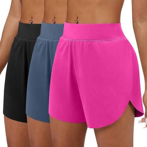 Coume 3 Pack Womens High Cherched Athletic Running Shorts Dlist High Split Quick Dry Gym Sorts with Mesh Liner in Kuwait