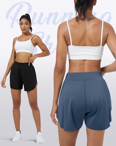 Coume 3 Pack Womens High Cherched Athletic Running Shorts Dlist High Split Quick Dry Gym Sorts with Mesh Liner in Kuwait
