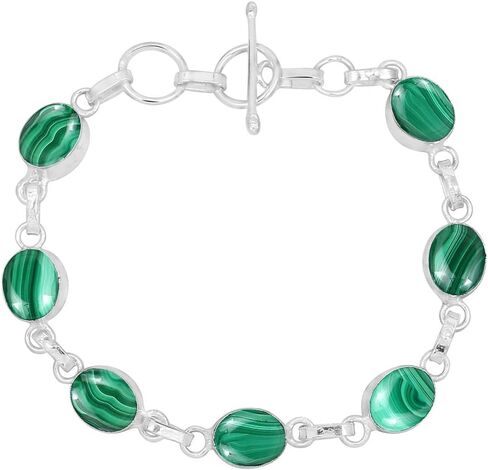 Oval Shape Natural Gemstones Statement Bracelet for Women - 925 Silver Plated Handmade Birthstone Bohemian Vintage Style Women's Jewelry Gifts for Wedding Anniversary Christmas Valentine's Day in Saudi Arabia