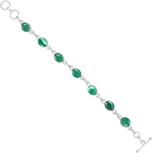 Oval Shape Natural Gemstones Statement Bracelet for Women - 925 Silver Plated Handmade Birthstone Bohemian Vintage Style Women's Jewelry Gifts for Wedding Anniversary Christmas Valentine's Day in Saudi Arabia