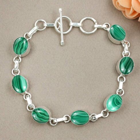 Oval Shape Natural Gemstones Statement Bracelet for Women - 925 Silver Plated Handmade Birthstone Bohemian Vintage Style Women's Jewelry Gifts for Wedding Anniversary Christmas Valentine's Day in Saudi Arabia
