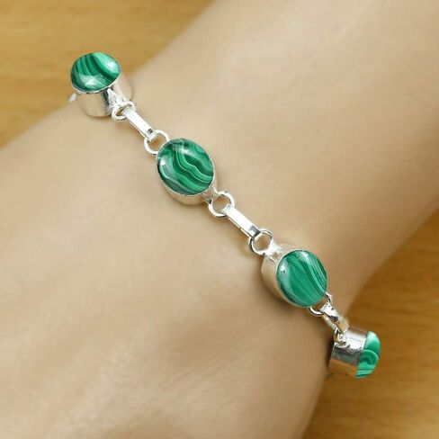 Oval Shape Natural Gemstones Statement Bracelet for Women - 925 Silver Plated Handmade Birthstone Bohemian Vintage Style Women's Jewelry Gifts for Wedding Anniversary Christmas Valentine's Day in Saudi Arabia