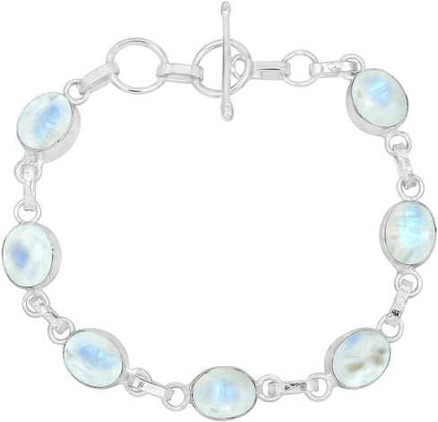 Oval Shape Natural Gemstones Statement Bracelet for Women - 925 Silver Plated Handmade Birthstone Bohemian Vintage Style Women's Jewelry Gifts for Wedding Anniversary Christmas Valentine's Day in Saudi Arabia