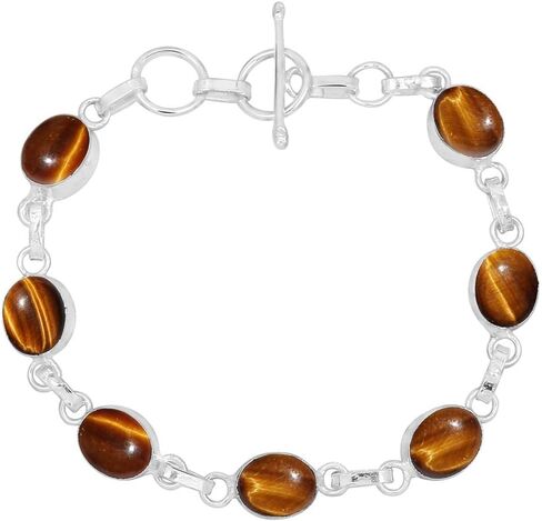 Oval Shape Natural Gemstones Statement Bracelet for Women - 925 Silver Plated Handmade Birthstone Bohemian Vintage Style Women's Jewelry Gifts for Wedding Anniversary Christmas Valentine's Day in Saudi Arabia