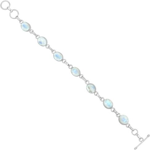 Oval Shape Natural Gemstones Statement Bracelet for Women - 925 Silver Plated Handmade Birthstone Bohemian Vintage Style Women's Jewelry Gifts for Wedding Anniversary Christmas Valentine's Day in Saudi Arabia
