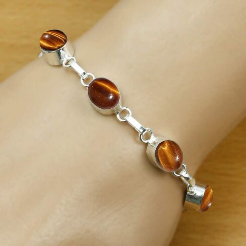 Oval Shape Natural Gemstones Statement Bracelet for Women - 925 Silver Plated Handmade Birthstone Bohemian Vintage Style Women's Jewelry Gifts for Wedding Anniversary Christmas Valentine's Day in Saudi Arabia