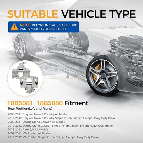 PAROD 18B5081 18B5080 Rear Brake Caliper Fit for 2008-2011 Chrysler Town & Country, 2008-2012 Dodge Grand Caravan, 2012 Ram C/V, 2009-2012 VW Routan in Saudi Arabia