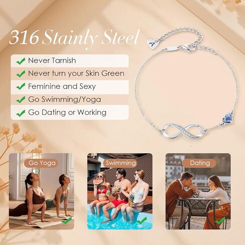 CDE Rose Gold Initial Heart Infinity Bracelets for Women Adjustable Dainty Letter Alphabet Charm Jewelry Birthday Gifts for Women Her Girlfriend Mom Wife in Kuwait