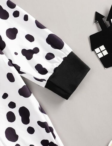 RCPATERN Halloween Costumes for Girls Boys Kid's Black Spotted Dog Zip Up Cute Hooded Dalmatian Jumpsuit with Tail 6-7 Years Toddler Animal Cosplay Outfit in Kuwait