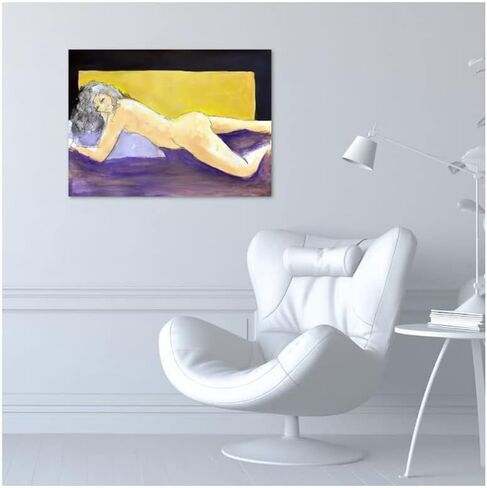 Female Nude large expressionist mixed media drawing. Expressive nude woman on a bed in Saudi Arabia