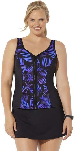Swimsuits For All Chlorine Resistant Sweetheart Zip Front Tankini Set with Skirt in Saudi Arabia
