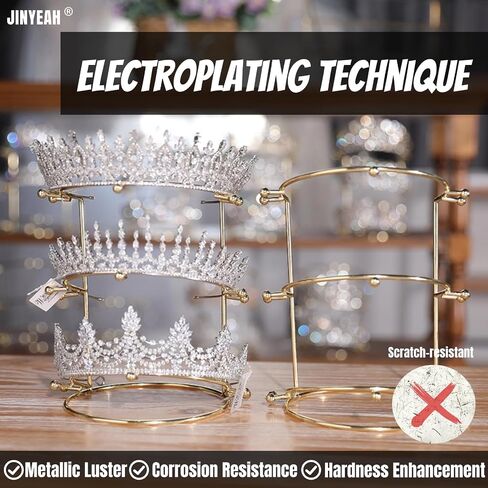 Crown Display 2-Tier Tiara Display Stand Golden Bridal Crown Storage Organizer Jewelry Holder for Women Girls Wedding Home Shop Store in Kuwait