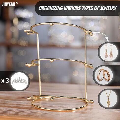 Crown Display 2-Tier Tiara Display Stand Golden Bridal Crown Storage Organizer Jewelry Holder for Women Girls Wedding Home Shop Store in Kuwait