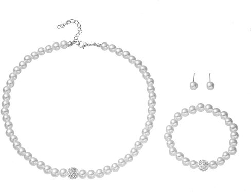 Pearl Jewelry Set for Women Elegant Necklace Earrings Rings Bracelet Prom Party Jewelry in Kuwait
