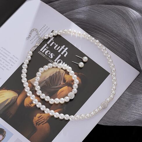 Pearl Jewelry Set for Women Elegant Necklace Earrings Rings Bracelet Prom Party Jewelry in Kuwait