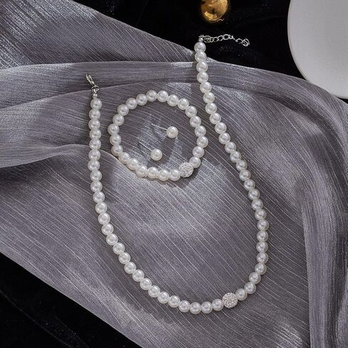 Pearl Jewelry Set for Women Elegant Necklace Earrings Rings Bracelet Prom Party Jewelry in Kuwait