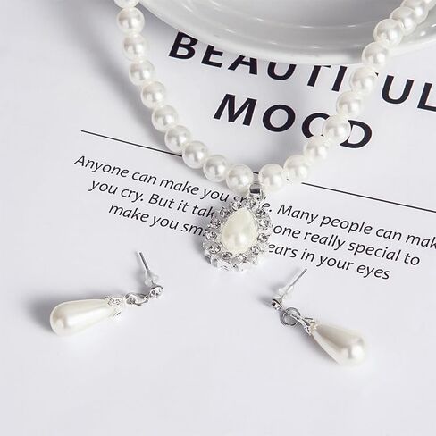 Pearl Jewelry Set for Women Elegant Necklace Earrings Rings Bracelet Prom Party Jewelry in Kuwait