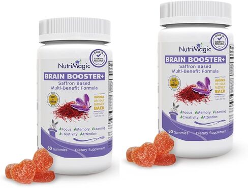 Brain Booster+ 30mg Pure Saffron Extract Gummies & Multivitamin D3, B6, B12, Zinc, Supports Kids Focus, Memory, Attention, Mood Balance & Brain Health, 60x Non-GMO Dietary Supplement Gummy in Saudi Arabia