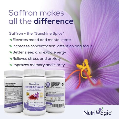Brain Booster+ 30mg Pure Saffron Extract Gummies & Multivitamin D3, B6, B12, Zinc, Supports Kids Focus, Memory, Attention, Mood Balance & Brain Health, 60x Non-GMO Dietary Supplement Gummy in Saudi Arabia