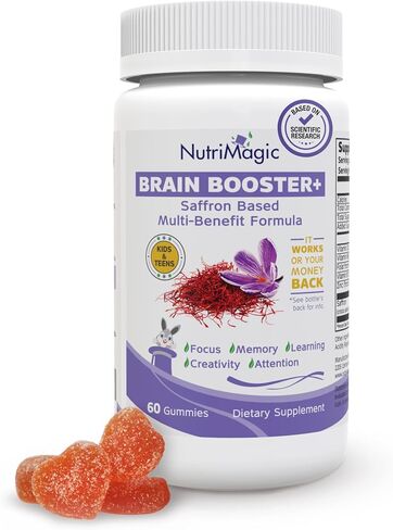 Brain Booster+ 30mg Pure Saffron Extract Gummies & Multivitamin D3, B6, B12, Zinc, Supports Kids Focus, Memory, Attention, Mood Balance & Brain Health, 60x Non-GMO Dietary Supplement Gummy in Saudi Arabia