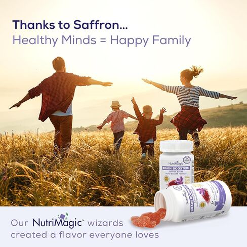 Brain Booster+ 30mg Pure Saffron Extract Gummies & Multivitamin D3, B6, B12, Zinc, Supports Kids Focus, Memory, Attention, Mood Balance & Brain Health, 60x Non-GMO Dietary Supplement Gummy in Saudi Arabia