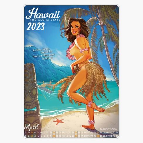 Magnet Hawaii The Aloha State America Calendar Of April Sexy Girl Pinup Magnet Vinyl Decal Sticker 5" in Saudi Arabia