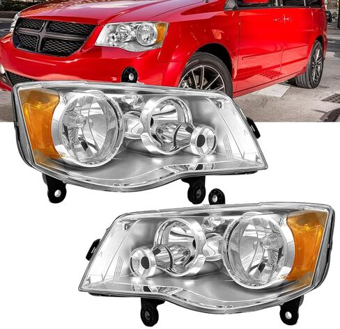 2PCS Chrome Headlight Compatible with 2011 2012 2013 2014 2015 2016 2017 2018 Dodge Grand Caravan For 2008-2016 Chrysler Town & Country Headlight+Corner Parking Turn Signal Marker Light, Clear in Saudi Arabia