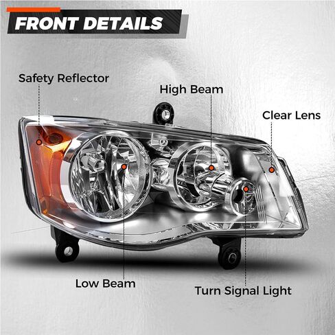 2PCS Chrome Headlight Compatible with 2011 2012 2013 2014 2015 2016 2017 2018 Dodge Grand Caravan For 2008-2016 Chrysler Town & Country Headlight+Corner Parking Turn Signal Marker Light, Clear in Saudi Arabia