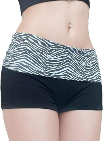 Womens Y2K Foldover Shorts Yoga Pants Zebra Print Cheetah Mini Shorts Low Rise Patchwork Stretchy Hot Pants in Kuwait