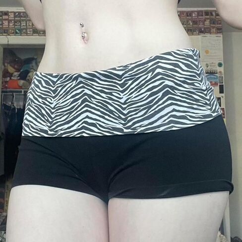 Womens Y2K Foldover Shorts Yoga Pants Zebra Print Cheetah Mini Shorts Low Rise Patchwork Stretchy Hot Pants in Kuwait