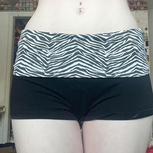 Womens Y2K Foldover Shorts Yoga Pants Zebra Print Cheetah Mini Shorts Low Rise Patchwork Stretchy Hot Pants in Kuwait