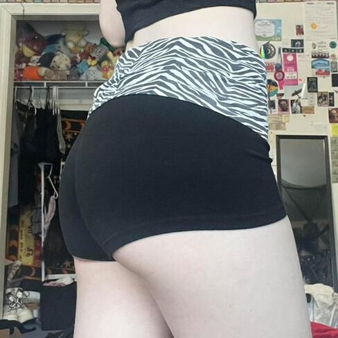 Womens Y2K Foldover Shorts Yoga Pants Zebra Print Cheetah Mini Shorts Low Rise Patchwork Stretchy Hot Pants in Kuwait